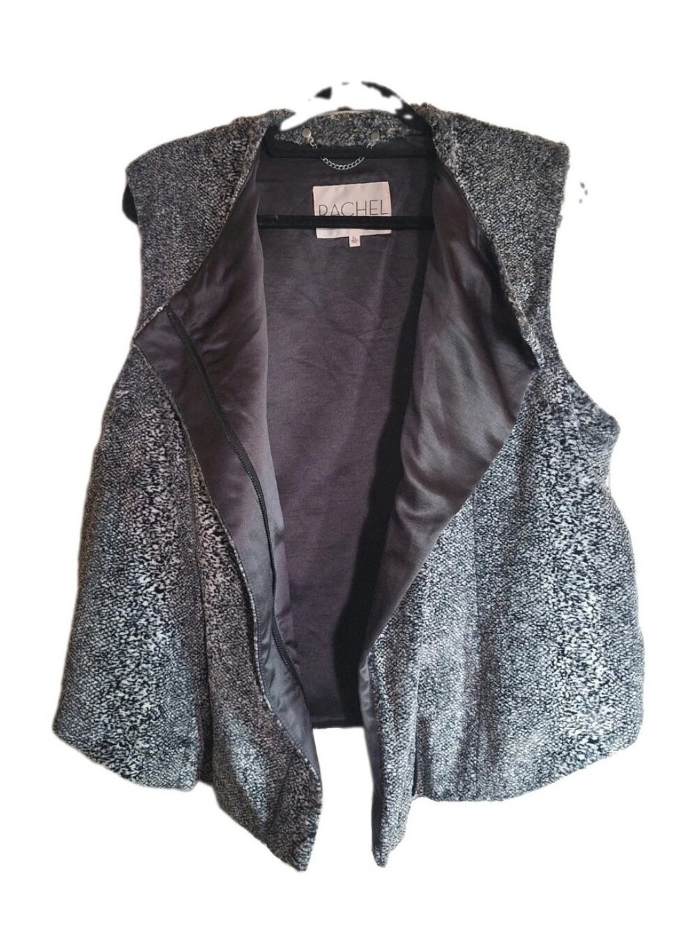 Rachel Roy Marled Print Faux Fur Moto Jacket Vest Short Women Size XL Gunmetal
